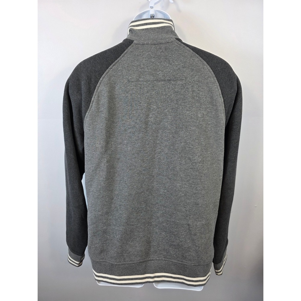 Lands End Serious Sweats Mens Large Grey Full Zip Track Jacket Mock Neck Striped - Picture 7 of 9
